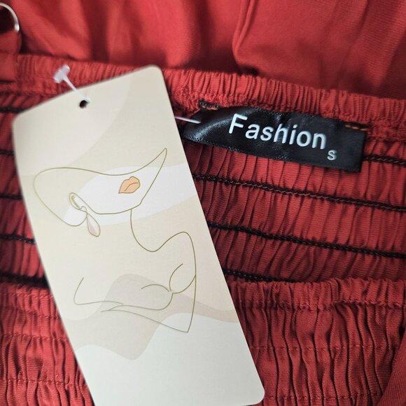 Womens Boho Smocked Sleeveless Tiered Maxi Dress Rust Size S Casual Summer - Picture 8 of 10